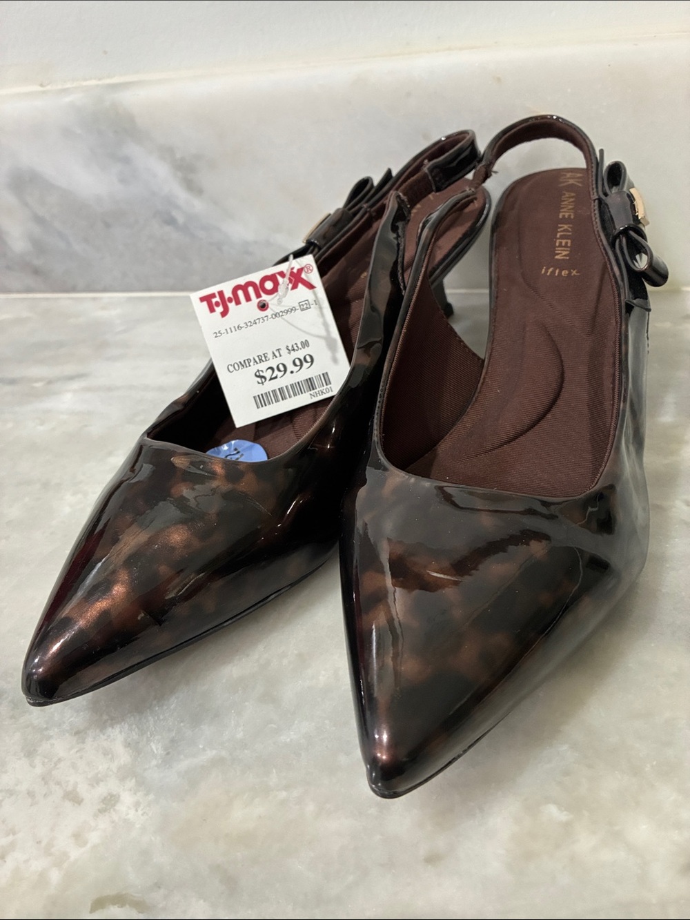 NWT Anne Klein Brown brown leopard Patent Pointed Slingback Flats 7.5